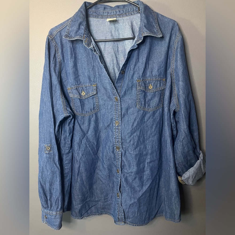 Faded Glory Dark Blue Chambray top women’s 2x 18 - 20